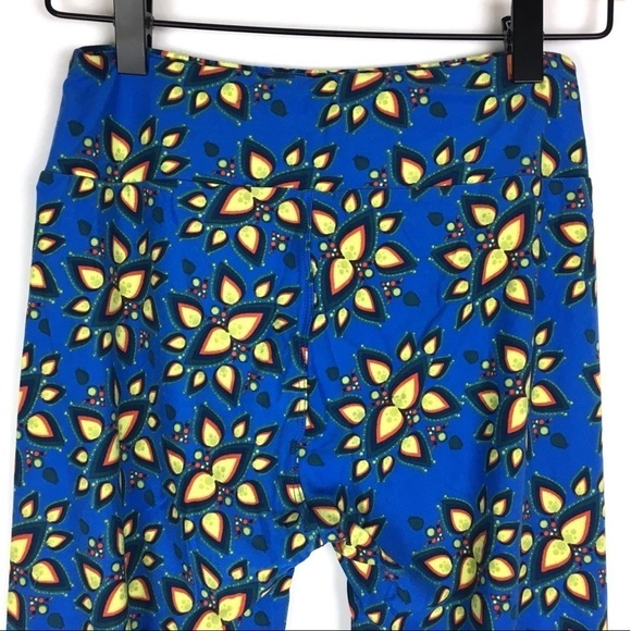 LULAROE Leggings OS One Size Aztec Southwestern Floral Flame Blue Yellow Black - Picture 5 of 9